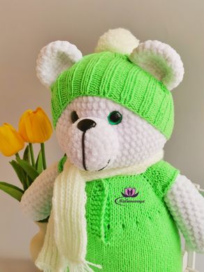 Плюшевий ведмедик "Міхась", 37 см, в зеленому одязі, 0102741.1, В наявності, Білий