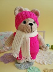 Плюшевий ведмедик "Міхась", 37 см, в малиновому одязі, 0102025.02, В наявності, Бежевий