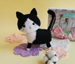 Кіт "Васька", в'язана іграшка ручної роботи, 19 см, 10111, В наявності, Чорний